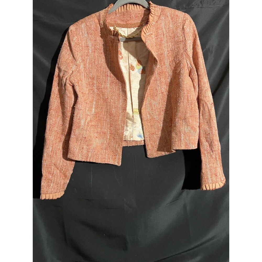 Orange White Crop Tweed Jacket Lined Blazer Coquette Quiet Luxury Creamsicle